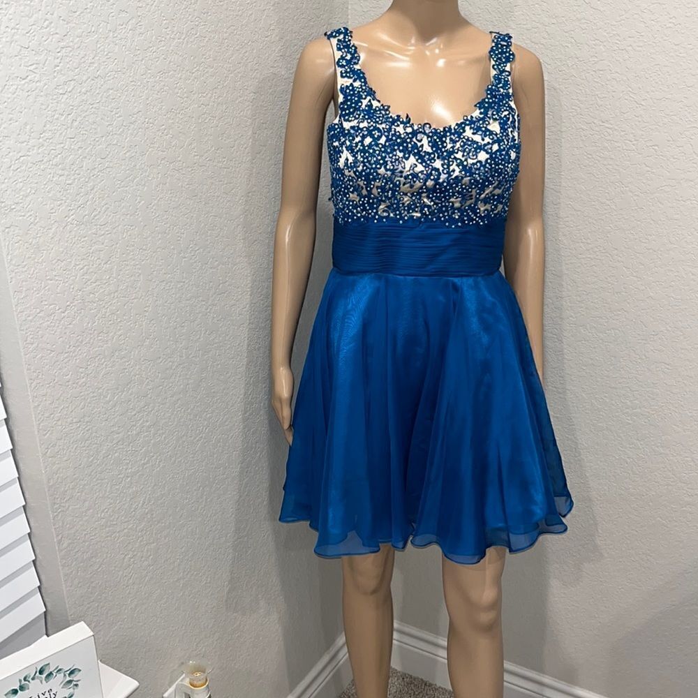Alyce Paris intricately detailed blue sequin formal dress. Fully lined.